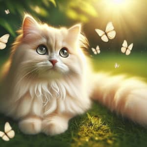 Charming Domestic Cat with Vanilla Fur and Bright Eyes