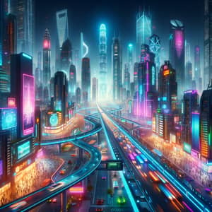 Futuristic City Night: Cyberpunk Aesthetic with Neon Lights