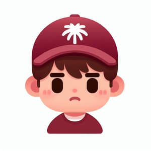 Boy with Brown Hair in Wine-Colored Cap and White Palm Tree Design