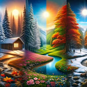 Seasons Panoramic Landscape: Winter to Autumn Transition