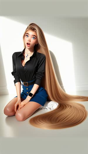 Fair Caucasian Teenage Girl with Silky Blonde Hair Crawling in Sunlit Room