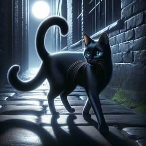 Mystical Black Cat with Glowing Green Eyes