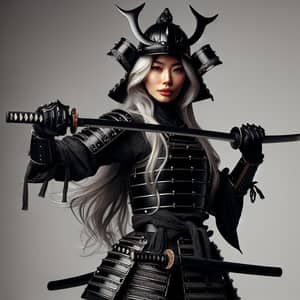 Japanese Samurai Woman in Black Armor with Katana | Battle Ready