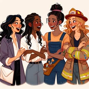 Enchanting Illustration of Diverse Female Friends Sharing Joy