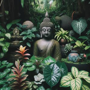 Serene Buddha Statue in Lush Forest - Meditation Scene