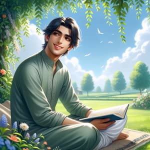 Young South Asian Male Immersed in Nature | Book in Hand