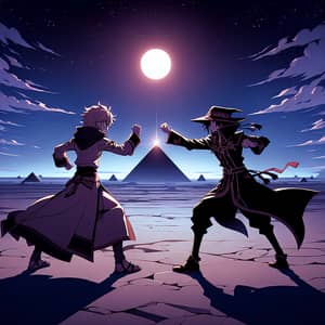 Anime-Style Duel Art in Night Desert - 1280x720, PNG Format