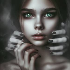 Ghostly Girl with Green Eyes - Haunting Portrait