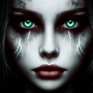 Eerie Ghost Girl with Striking Green Eyes