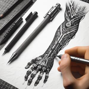 Cyberpunk-Style Tattoo Design: Futuristic Cybernetic Implant Sketch