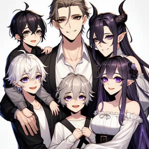 Delightful Family Portrait in Anime Style | Ashen Hair Man, Colorful Family Members