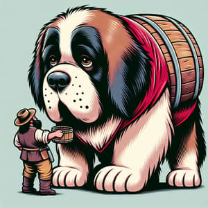 Saint Bernard Dog with Barrel - Old Animated Film Style