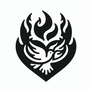 Heart with Dove in Flames Logo Design | Black & Simplistic