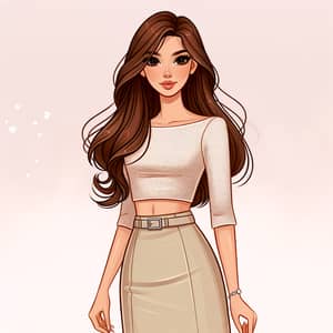 Fashionable Woman with Long Brown Hair and Brown Eyes - Chic Style