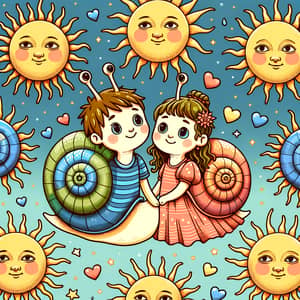 Boy and Girl Snail Cartoon Illustrations | Children's Book