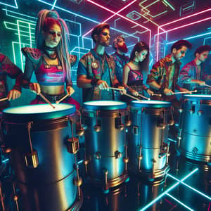 Cyberpunk Style Drums Ensemble by Diverse Group of Musicians