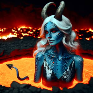 Mystical Woman with Horns in Lava | Powerful & Serene Presence