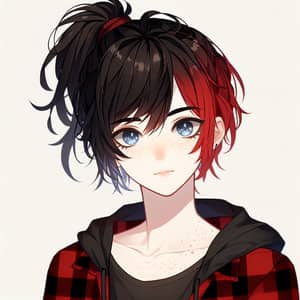 Anime-Style Boy Character with Black and Red Hair | Artwork