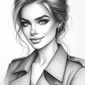 Confident Trendy Young Adult Female Caucasian Portrait Sketch