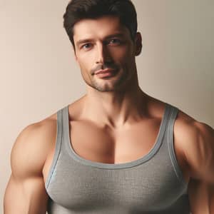 Confident Adult Caucasian Male in Casual Grey Undergarments