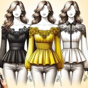 Stylish Women's Tops: Chic Black, Vibrant Yellow, White Button-Up