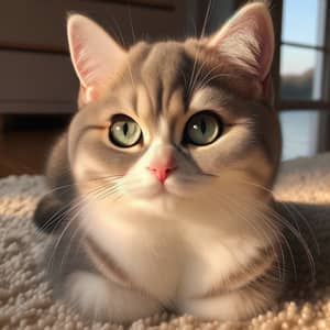Comfortable Grey and White Cat with Bright Green Eyes