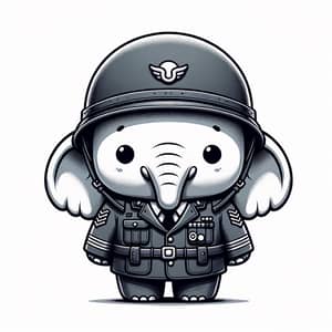 Cartoon Elephant in Military Uniform with Detailed Accoutrements