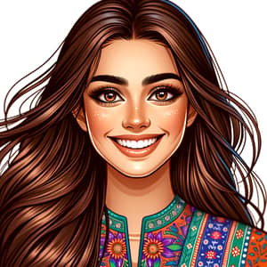 Joyful Young Indian Woman | Colorful Digital Illustration