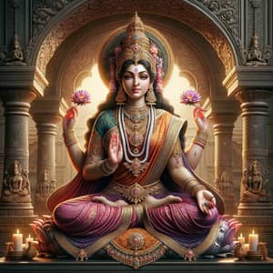 Majestic Goddess Lakshmi: Serene Lotus Seated Depiction