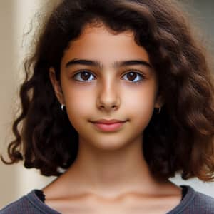 Middle-Eastern 12-Year-Old Girl with Curly Hair and Brown Eyes