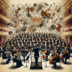 Grand Orchestra Performing Classical Music in Elaborate Concert Hall