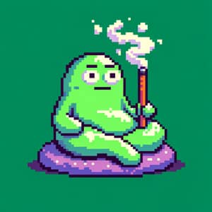 Charming Green Slime: Retro Pixel Art Relaxation