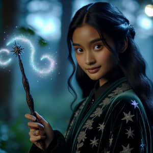Young South Asian Female Wizard May | Enchanting Moonlit Glade
