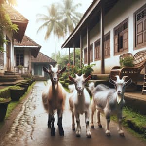 Goats in Yard: Natural Farm Animals