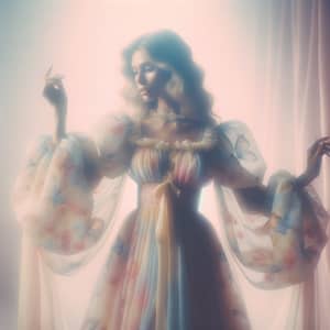 Mysterious Woman in Flowing Gown | Ethereal Pastel Colors