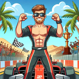 Cartoon Art of Max Verstappen Winning Bahrain GP