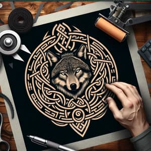 Valknut Viking Symbol with Coyote Head Tattoo Design