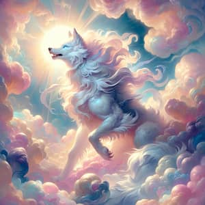 Celestial Creature Inspired by Fenrir in Pastel Clouds