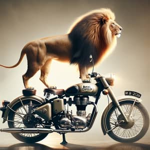 Majestic Lion on Vintage Royal Enfield Bullet
