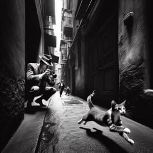 High-Drama Noir Crime: Mischievous Cat Chase in Alley