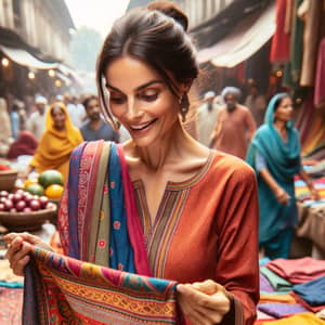 Vibrant South Asian Woman Shopping in Outdoor Market
