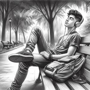 Pencil Sketch of a Hispanic Teen Listening to Music