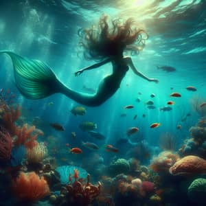 Surreal Underwater Scene with Mermaid and Exotic Fish