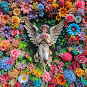 Angel Surrounded by Vibrant Blooming Flowers