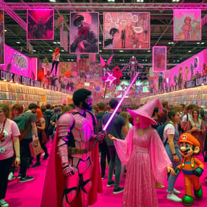 Vibrant Pink Comicon: Diverse Cosplay & Pop-Culture Universes