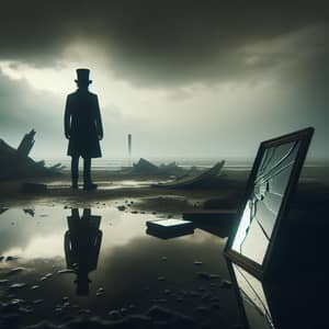 Solitary Figure in Top Hat Standing in Desolate Environment