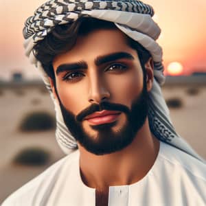 Handsome Arabic Man - Traditional Attire in Desert Sunset