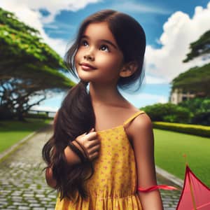 Young South Asian Girl with Red Kite | Bright Yellow Summer Dress