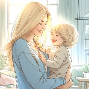 Empathetic Mother Nurturing Child in Soft Pastel Setting