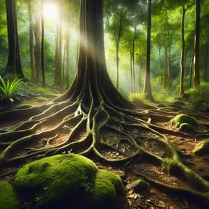 Lush Forest Scene with Tree Roots | Natural Beauty